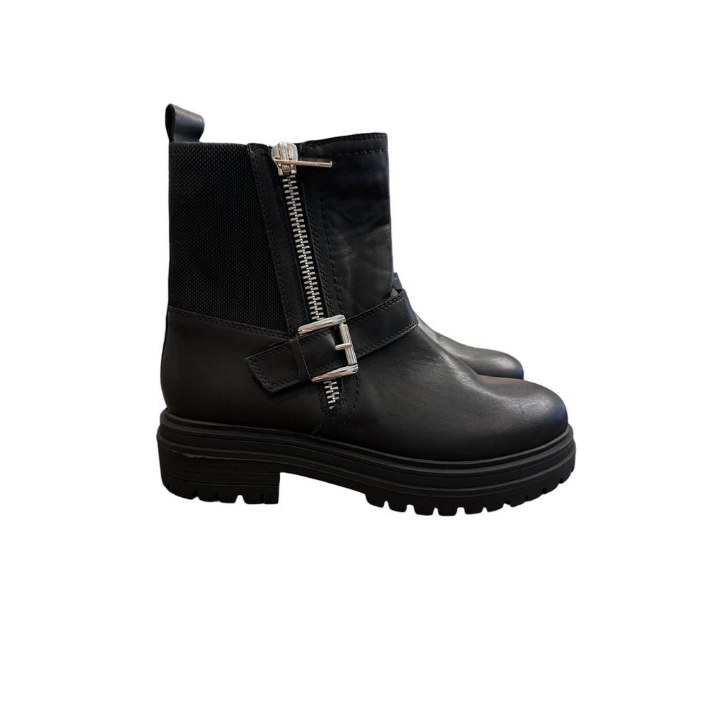 Blondo Women's Black‎ Leather Boots Size 7 1/2 Moto Waterproof Grunge